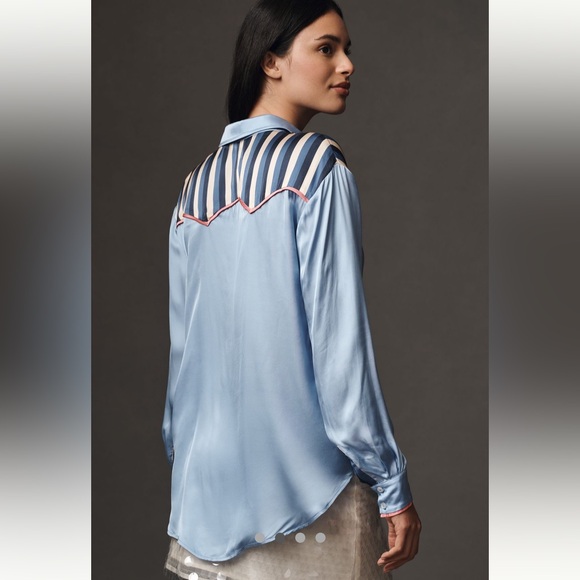 🎉SUPER RARE🎉Anthropologie NWT  Long-Sleeve Silky
Western Buttondown Blouse M. - Picture 3 of 11